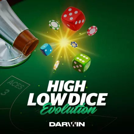 High Low Dice Evolution slot logo by Darwin Gaming at SpinsofGlory Casino